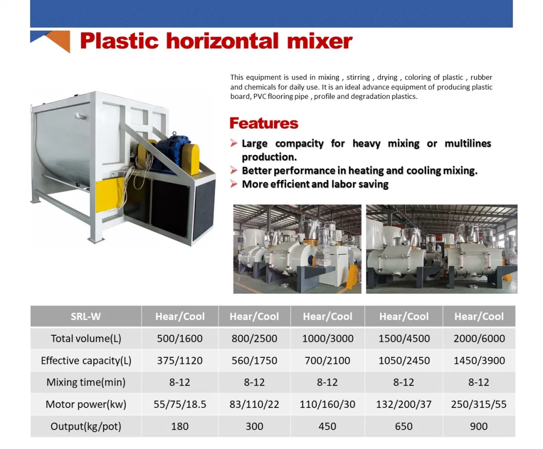 Plastic Raw Material Mixer Machinery Vertical or Horizontal Mixer for Powder PVC Compound Mixer Machine