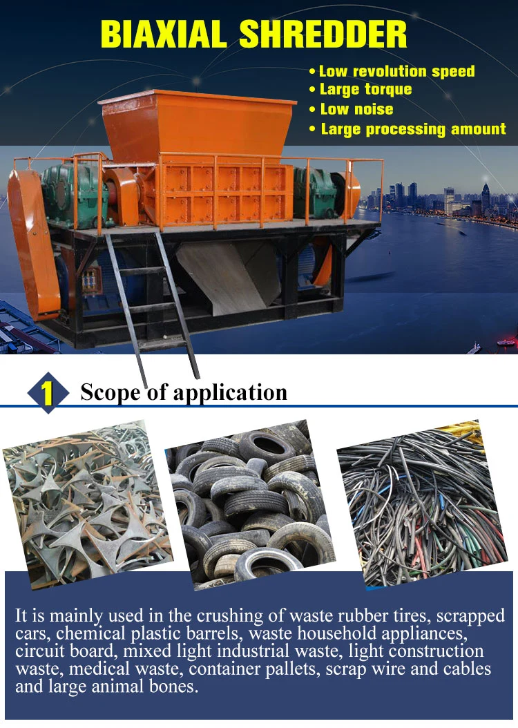 Plastic Double Shaft Shredder Shredding Machine of Woven Bag and Tire Recycling